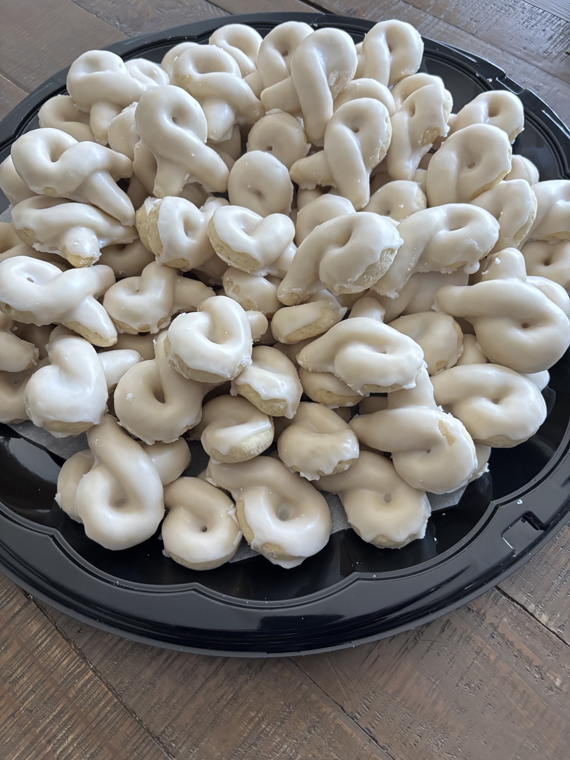 A large celebration tray filled with lemon knot cookies